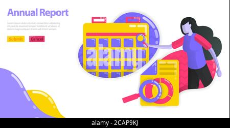 Illustration du rapport annuel. Définissez le programme et la planification du rapport comptable de la société. Planification financière d'entreprise. concept flat Vector pour LAN Illustration de Vecteur