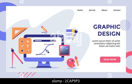 Design graphique stylo dessin ligne sur écran écran campagne ordinateur pour le site web accueil page d'accueil page d'accueil modèle bannière avec style plat Illustration de Vecteur