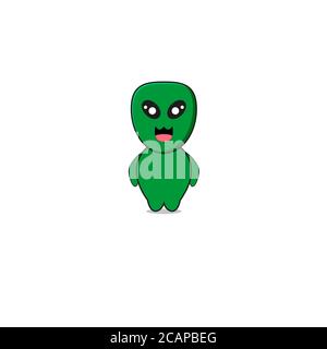 Adorable personnage vert Alien Mascot.Illustration isolé sur fond blanc. Banque D'Images