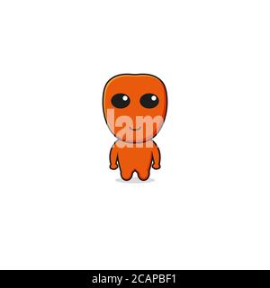 Adorable personnage Orange Alien Mascot.Illustration isolée sur fond blanc. Banque D'Images