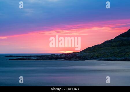 Coucher de soleil sur la crique de Brimstone Head, Fogo, Terre-Neuve-et-Labrador, T.-N.-L., Canada Banque D'Images