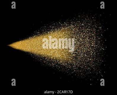 Paillettes dorées sur fond noir. Gouttes lumineuses en mouvement. Poussière d'étoile magique dorée. Particules légères. Explosion de paillettes brillantes. Feu d'artifice étincelant Illustration de Vecteur