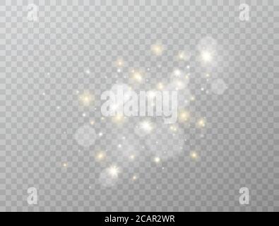 Effet lumineux brillant isolé sur fond transparent. Éclat d'étoiles avec des sparkles blancs et dorés. Particules de poussière scintillantes Magic. Éclat brillant. Vecteur Illustration de Vecteur