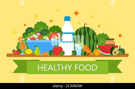 Une alimentation saine. Menu végétarien pour le restaurant et le café. Un mode de vie sain. Table végétalienne. Concept de boutique biologique. Collection de produits alimentaires du marché agricole. Prod. Organique Illustration de Vecteur