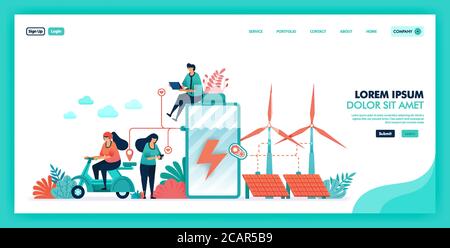 Énergie verte et source plus écologique, économie de batterie et de terre grâce à une énergie propre, future énergie intelligente avec moulin à vent, nucléaire et sola Illustration de Vecteur