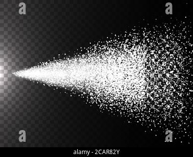 Pulvérisation d'eau de l'atomiseur sur fond transparent. Pulvérisation réaliste avec gouttes, poussière, fumée et brouillard blanc. Eau brumeuse propre. Conception esthétique. Vect Illustration de Vecteur