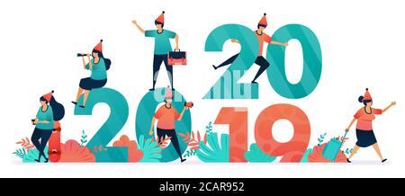 Début d'une fête de fin d'année et Noël pour les chrétiens et les catholiques. Commencer le compte à rebours à la veille du nouvel an de 2019 à 2020. Promotion, marketing et publicité Illustration de Vecteur