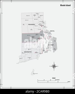 carte vectorielle administrative et politique de l'état du rhode island en noir et blanc Illustration de Vecteur