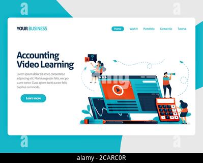 Études comptables avec e-learning. Éducation et finance d'affaires, technologie d'apprentissage, apprentissage vidéo, consultation financière en ligne.Vector illustrati Illustration de Vecteur