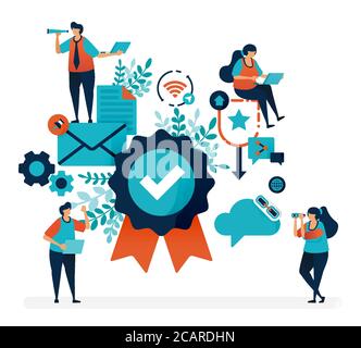 badge de garantie et garantie de satisfaction du client. vérification de la qualité et confirmation. simple coche symbole illustration du vecteur pour la page d'arrivée, nous Illustration de Vecteur