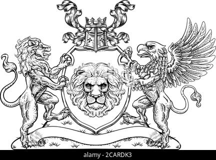 Armoiries Crest Griffin Lion Family Shield Seal Illustration de Vecteur