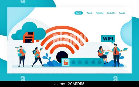 page d'accueil et site web pour la connexion et la protection wifi, accès internet avec wifi, sécurité pare-feu wifi avec mot de passe, accès de sécurité et conn Illustration de Vecteur