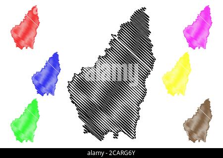 Département de l'Ardèche (France, République française, région Auvergne-Rhône-Alpes, ARA) carte illustration vectorielle, scribble plan carte d'Ardha Illustration de Vecteur