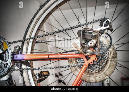 gros plan de la roue arrière d'un vélo en mode hdr tone effet de mappage Banque D'Images
