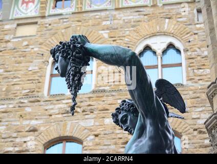 Détail de la statue de Perseo à Loggia de Lanzi, Florence Banque D'Images