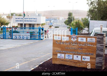 Entrée de l'usine de traitement des eaux usées AS-Samra à Zarqa, en Jordanie. Banque D'Images