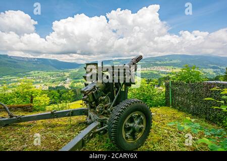 Suisse, canton de Vaud, Vallorbe, fort de la Seconde Guerre mondiale et position de l'artillerie face à la frontière française Banque D'Images