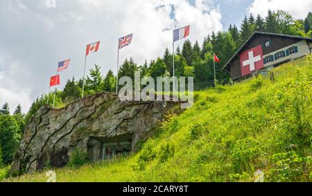 Suisse, canton de Vaud, Vallorbe, fort de la Seconde Guerre mondiale et position d'artillerie face à la frontière française, bunker d'artillerie souterrain Banque D'Images