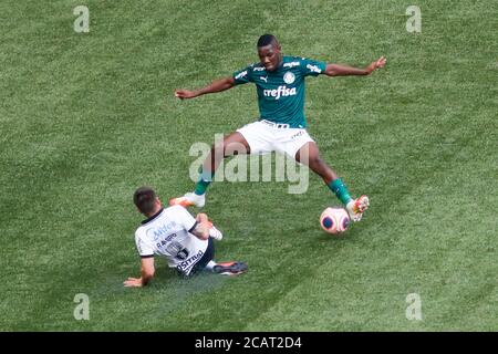 Sao Paulo, Brésil. 08 août 2020. PALMEIRAS X CORINTHIENS - Patrick de Paula et Ramiro pendant le match entre Palmeiras et Corinthiens tenu à Allianz Parque à São Paulo, SP. Le classique est valable pour le deuxième match de la Paulistão final 2020. (Photo: Ricardo Moreira/Fotoarena) Credit: Foto Arena LTDA/Alay Live News Banque D'Images