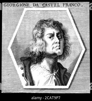 1500 CA , ITALIE : le célèbre peintre italien de la Renaissance GIORGIONE aussi connu comme Giorgio da Castelfranco Veneto ( 1477 CA - 1510 ), né Zorzi ou Zorzio Barbarella . Gravure d'un artiste inconnu , pubblies en 1700 . - PORTRAIT - RITRATTO - ARTE - ARTS VISUELS - PITTORE - GRAVURE - INCISIONE - ILLUSTRATION - RINASCIMENTO - RENAISSANCE ITALIENNE - HISTOIRE - FOTO STORICHE --- ARCHIVIO GBB Banque D'Images