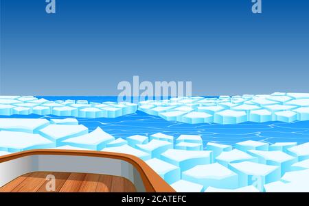 vue sur le bateau en bois sur le glacier Illustration de Vecteur
