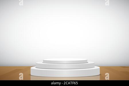 podium blanc sur le parquet de la salle blanche Illustration de Vecteur
