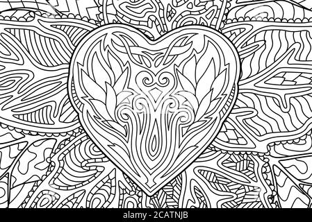 Belle page de livre de coloriage rectangulaire avec forme de coeur Illustration de Vecteur