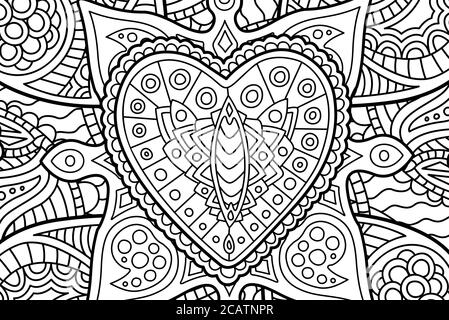 Page de livre à colorier avec rectangle d'art abstrait avec coeur décoratif Illustration de Vecteur