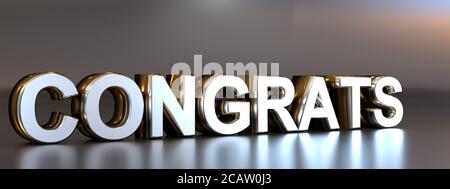 Le mot félicitations avec des réflexions sur un fond sombre, le rendu 3d Banque D'Images