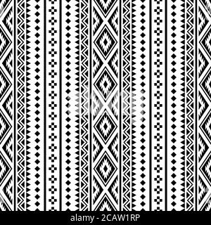 Motif ethnique vertical sans couture de couleur noir et blanc Banque D'Images