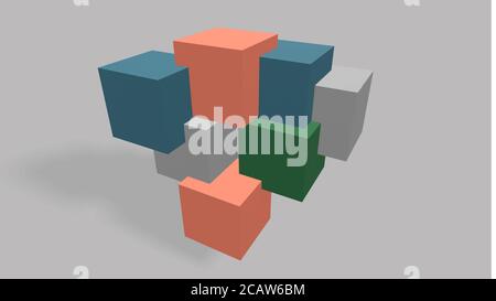 rendu 3d de différentes couleurs Cube sur fond gris Banque D'Images