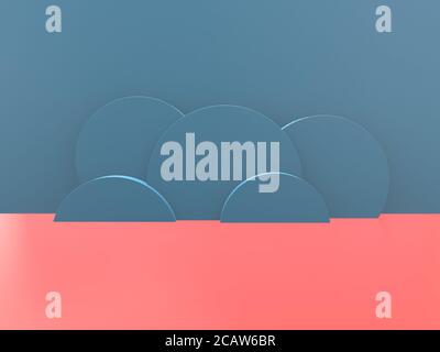 Rendu 3d Résumé cercles colorés scène murale bleue minimale Banque D'Images