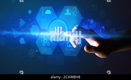 Inscription LTE tactile à la main, nouveau concept technologique Banque D'Images