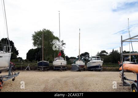 Bateaux en cale sèche à Bucklers Hard, Boldre, New Forest, Hampshire, Angleterre, Royaume-Uni Banque D'Images