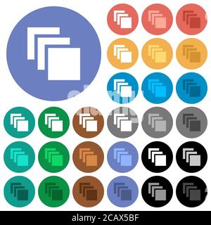 Plusieurs toiles d'icônes plates multicolores sur des arrière-plans ronds. Inclut des variantes d'icônes blanches, claires et sombres pour les effets de survol et d'état actif, a Illustration de Vecteur