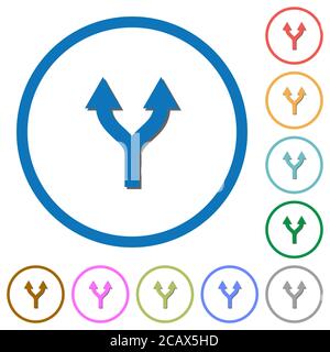 Diviser les flèches vers le haut des icônes vectorielles de couleur plates avec des ombres dans des contours ronds sur fond blanc Illustration de Vecteur