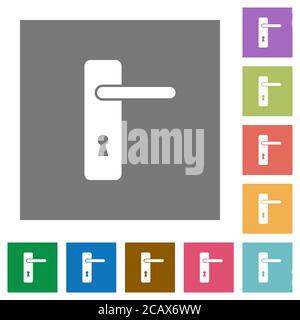 Icônes plates de poignée de porte simple à droite sur des arrière-plans carrés de couleur simple Illustration de Vecteur