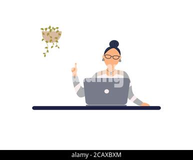 Femme adorable tutrice travail sur ordinateur portable.travail à distance, apprentissage à distance ou formation en ligne pendant l'épidémie de virus.entraîneur ou entraîneur de lady diriger le webinaire Illustration de Vecteur