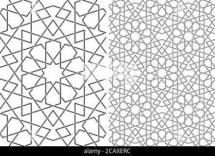 Décoration géométrique sans couture basée sur l'art islamique traditionnel. Définir un motif simple et un motif 2x2.lignes en osier.épaisseur moyenne. Illustration de Vecteur