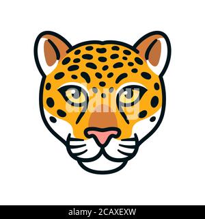 Bande dessinée jaguar ou tête léopard. Motif visage de chat sauvage, mascotte ou logo. Illustration vectorielle isolée. Illustration de Vecteur