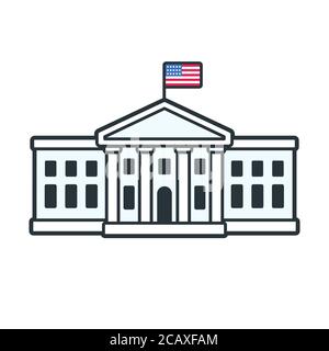 White House à Washington DC, résidence officielle du président des États-Unis. Icône de style dessin animé simple, illustration de clip art vectoriel. Illustration de Vecteur