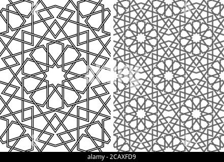 Décoration géométrique sans couture basée sur l'art islamique traditionnel. Définir un motif simple et un motif 2x2.lignes en osier.lignes de cime épaisses. Illustration de Vecteur