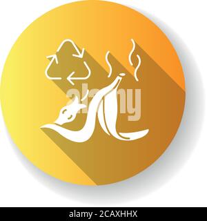 Food waste recycling yellow flat design long shadow glyph icon. Zero waste, responsible consumption. Sorting and recycling leftovers. Banana peel and Illustration de Vecteur