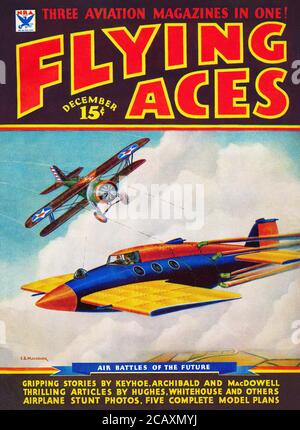 Couverture avant vintage du magazine Flying Aces pour décembre 1934, illustrée par C.B. Mayshark. Banque D'Images