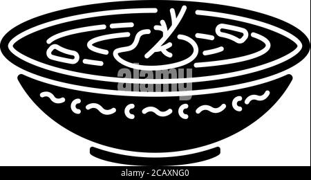 Icône de glyphe noir borscht. Cuisine nationale ukrainienne. Recette traditionnelle russe. Soupe à la crème avec assaisonnement dans le pot pour le déjeuner. Symbole de silhouette sur blanc Illustration de Vecteur