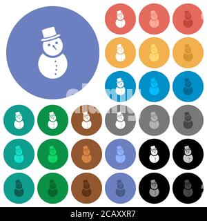 Icônes plates multicolores bonhomme de neige sur fond rond. Inclus des variantes d'icônes blanches, claires et sombres pour les effets de survol et de statut actif, ainsi que des bonus Illustration de Vecteur