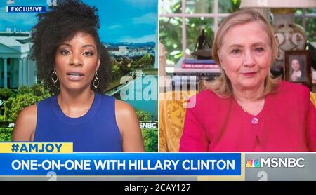 Chappaqua, New York, États-Unis. 09e août 2020. Une capture d'écran d'HILLARY CLINTON étant interviewée par ZERLINA MAXWELL sur le MSNBC show, 'AM Joy. Crédit : Brian Cahn/ZUMA Wire/Alay Live News Banque D'Images