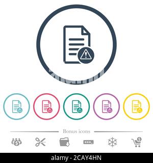 Erreur de document icônes de couleur plate dans les contours arrondis. 6 icônes bonus incluses. Illustration de Vecteur