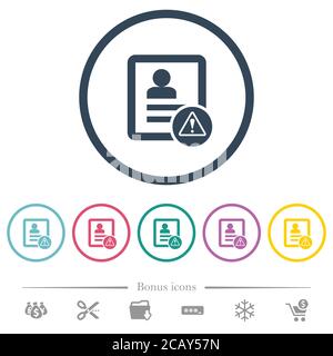Icônes de couleur plate d'avertissement de contact dans les contours ronds. 6 icônes bonus incluses. Illustration de Vecteur