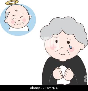 Femme âgée portant un costume de deuil se remémorant son défunt mari. Illustration vectorielle isolée sur fond blanc. Illustration de Vecteur